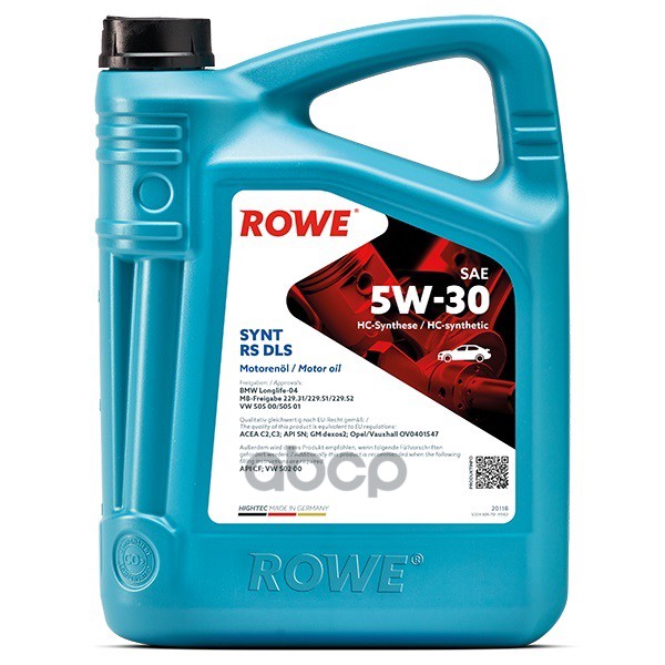 ROWE Масло Моторное Rowe Hightec 5/30 Synt Rs Dls Acea C2,C3,Api Sn,Gm Dexos2 Синтет 5 Л