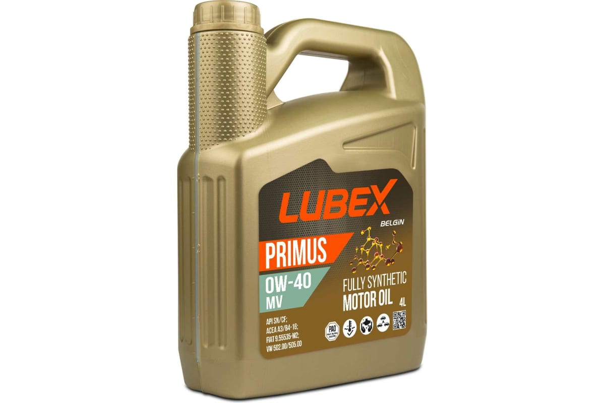 Моторное масло LUBEX синтетическое Primus Mv 0W40 Cf/Sn A3/B4 4л