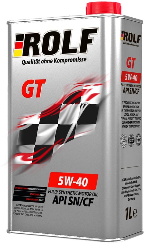 Моторное масло Rolf GT 5W-40, SN/CF, 4 л 322229