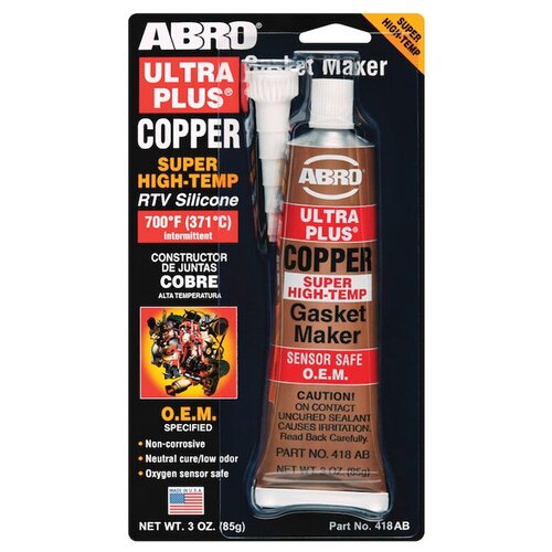 Силиконовый герметик для ремонта автомобиля ABRO 418-AB-R прокладок O.E.M. высокотемпературный, 0.085 кг медь