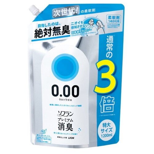 LION Конд-р для белья SOFLAN Premium Deodorizer Ultra Zero-0.00 Кристальное мыло 1200 мл. мягк. упак.