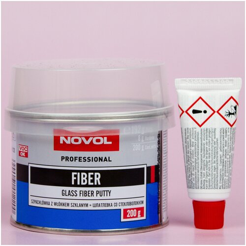Шпатлевка автомобильная полиэфирная со стекловолокном Novol Professional Glass Fiber Putty банка 200г + отвердитель Betox-50PC туба 8г - 1220