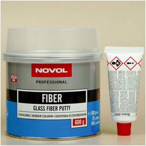 Шпатлевка автомобильная полиэфирная со стекловолокном Novol Professional Glass Fiber Putty банка 600г + отвердитель Betox-50PC туба 20г - 1222