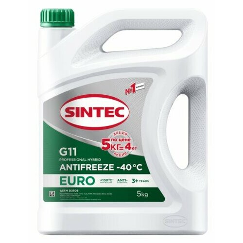 Антифриз Sintec Euro зеленый G11 (-40) 5 кг Акция 5 кг по цене 4 кг SINTEC 990580 | цена за 1 шт