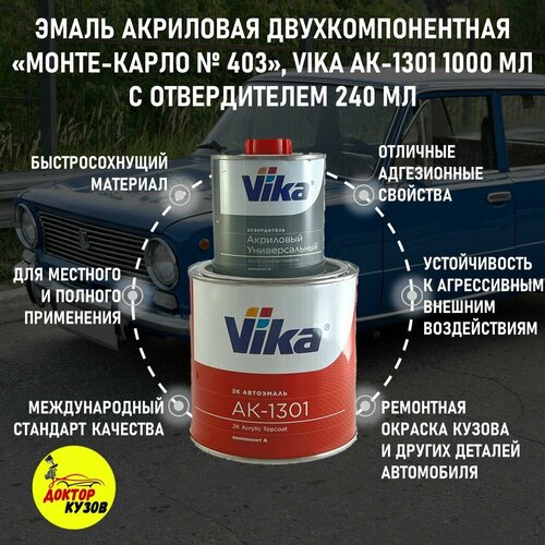 Эмаль акриловая Vika АК-1301 2К, Монте-карло 403, 0.85 кг, с отвердителем 1301, 0.212 кг
