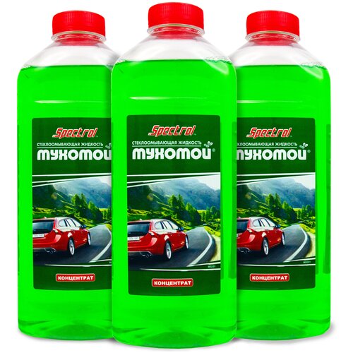 Жидкость стеклоомывателя летняя 1л SPECTROL концентрат, омыватель стекол Мухомой / омывайка для машины / летний стеклоомыватель комплект 3шт 9652(3)