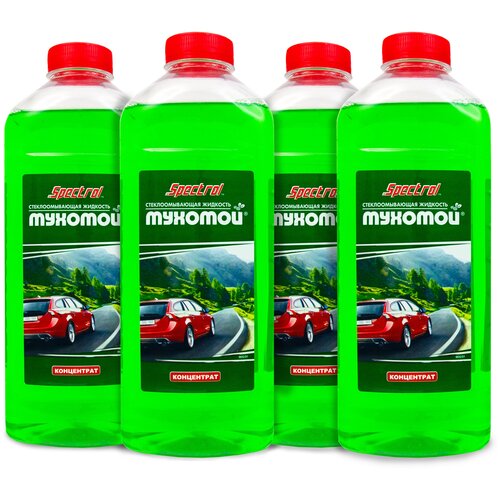 Жидкость стеклоомывателя летняя 1л SPECTROL концентрат, омыватель стекол Мухомой / омывайка для машины / летний стеклоомыватель комплект 4шт 9652(4)