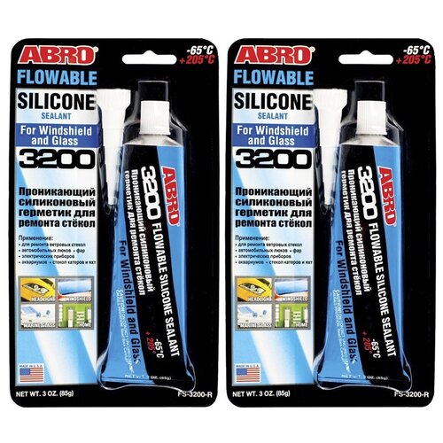 Герметик силиконовый затекающий ABRO Силиконовый герметик автомобильный для ремонта стекол 85 г. Комплект 2 шт. FS-3200-R(2)