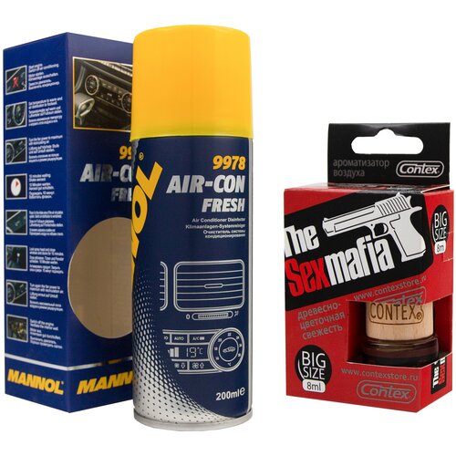 Очиститель кондиционера авто и системы вентиляции MANNOL Air-Con Fresh 9978 200мл (шашка) + Ароматизатор для автомобиля CONTEX THE SEX MAFIA 2149/785f