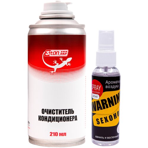 Очиститель кондиционера автомобиля (шашка) 210 мл 3TON TC-200 + Ароматизатор для автомобиля спрей CONTEX WARNING SEXOHOLIC комплект 52246/863s