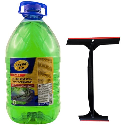 Жидкость стеклоомывателя летняя 5 л ASTROHIM BUGOFF / омывающая жидкость (омывайка летняя) + Водосгон для автомобиля двусторонний NG 25.5х16х9 см. универсальный силиконовый водосгон для стекол и зеркал АС-425/729-011