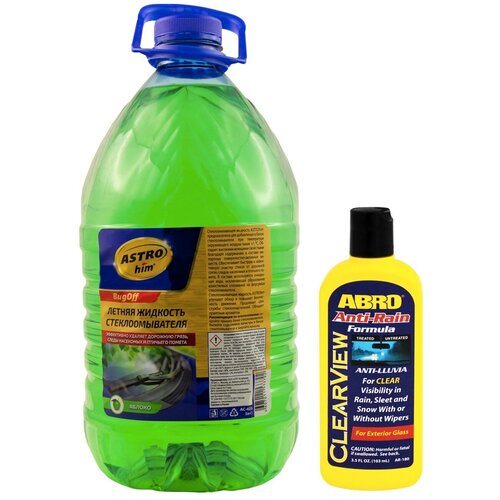 Жидкость стеклоомывателя летняя 5 л ASTROHIM BUGOFF / омывающая жидкость (омывайка летняя) + Антидождь для автомобиля ABRO Anti-Rain 103 мл. Антидождь для стекол. АС-425/AR-180