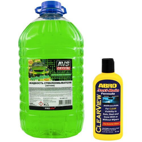 Жидкость стеклоомывателя летняя 5л AVS AVK-723 омывайка для машины + Антидождь для автомобиля ABRO Anti-Rain 103 мл A40591S/AR-180