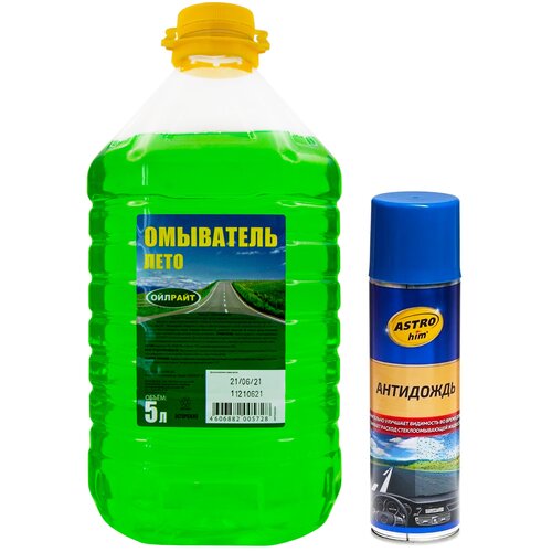 Жидкость стеклоомывателя летняя 5 л OIL RIGHT / омывающая жидкость + Антидождь для стекол и зеркал автомобиля ASTROHIM - 355 мл 5304/АС-893