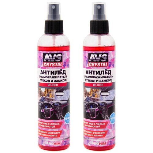Размораживатель AVS, для стекол и замков, антилед, с распылителем, 250 мл (2 шт)