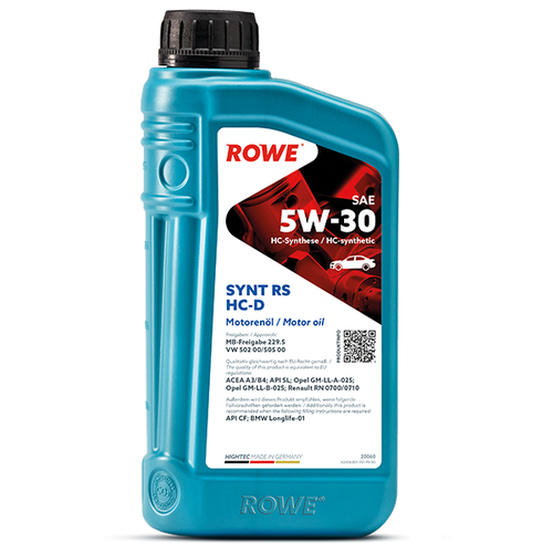 ROWE 20060060099 Масло моторное ROWE HIGHTEC SYNT RS SAE 5W-30 HC- D (60л) ACEA A3/B4,API SL/CF Opel GM-LL-A-025 Opel GM-LL-B-025 Renault RN 0700/0710 BMW Longlife-01 MB-Freigabe 229.5 VW 502 00/505 00