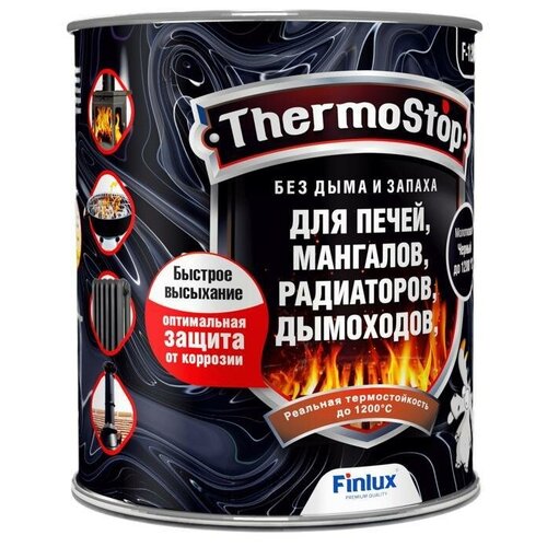 Краска, Грунт-Эмаль Finlux F-1200 до +1200°C Антикоррозионная, Быстросохнущая, Кремнийорганическая, Матовое покрытие, Ral 9006, 0,5 кг., 700 С