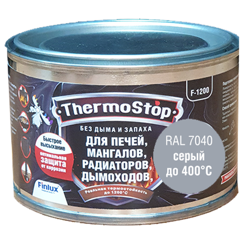 Краска, Грунт-Эмаль Finlux F-1200 до +1200°C Антикоррозионная, Быстросохнущая, Кремнийорганическая, Матовое покрытие, Ral 9006, 0,25 кг., 700 С