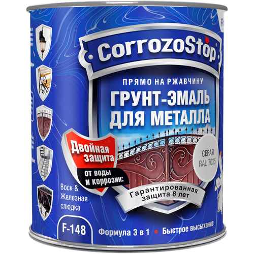 Универсальная грунт-эмаль 3в1 по металлу и ржавчине Finlux F-148, полуглянцевая, Ral-9006, 5л