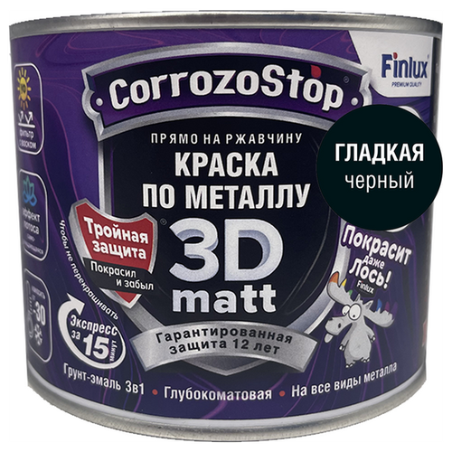 Антикоррозионная термостойкая грунт-эмаль Finlux F-115 Gold Ral-9005 (Черный), 0,25л