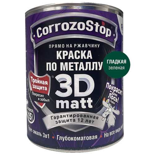 Антикоррозионная грунт-эмаль по металлу и ржавчине Finlux F-115, глубокоматовая, Ral 6005, 2,5л