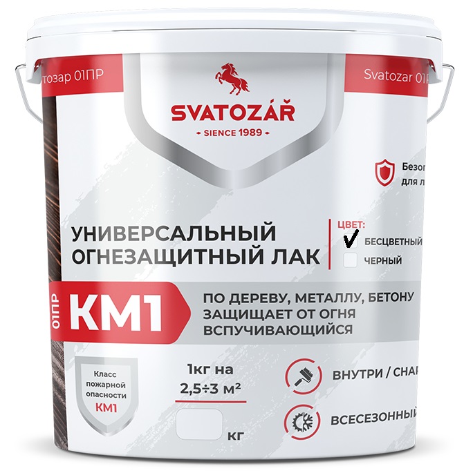Огнезащитный акриловый лак по дереву Finlux SVATOZAR 01 ПР КМ1 2,5 л бесцветный