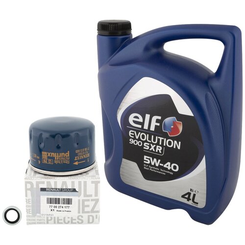 Набор для замены масла в двигателе Renault Logan и Sandero 1.6 K7M (с маслом ELF EVOLUTION 5W-40 11100501 и оригинальным масляным фильтром 7700274177)