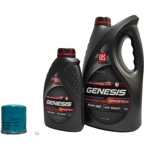 Набор для замены масла в двигателе Renault с двигателем 1,6 H4M (с маслом LUKOIL (Лукойл) ARMORTECH 5W-40 RN 700/710 и масляным фильтром GAP-758R)