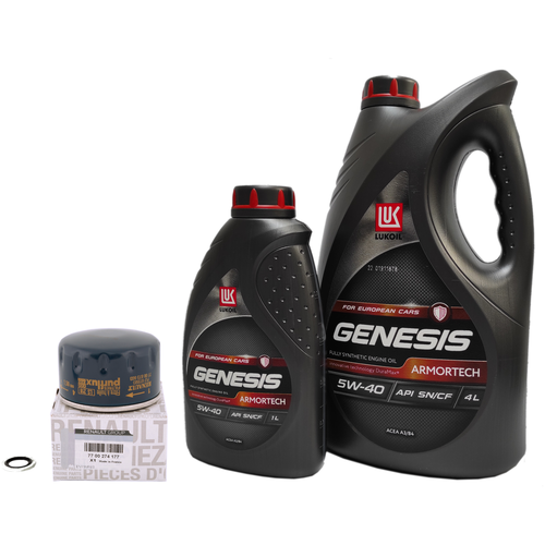 Набор для замены масла в двигателе Renault Logan Sandero 1.6 K4M (с маслом LUKOIL (Лукойл) ARMORTECH 5W40 RN 700/710 и масляным фильтром 7700274177)