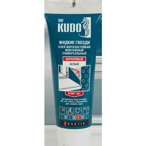 Клей монтажный Kudo Praktik Жидкие гвозди на акриловой основе, универсальный, белый, тюбик 200 мл