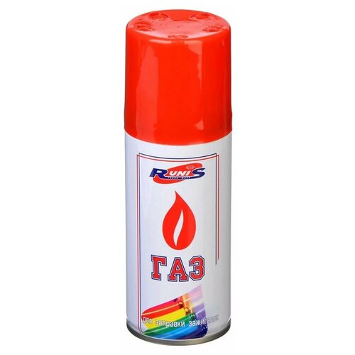 RUNIS Газ для зажигалок, метал. баллон, 140мл, белый, с насадками, арт.1-007