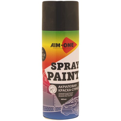 AIM-ONE Краска-спрей черная глянцевая 450мл (аэрозоль). Spray paint black gloss SP-GB39