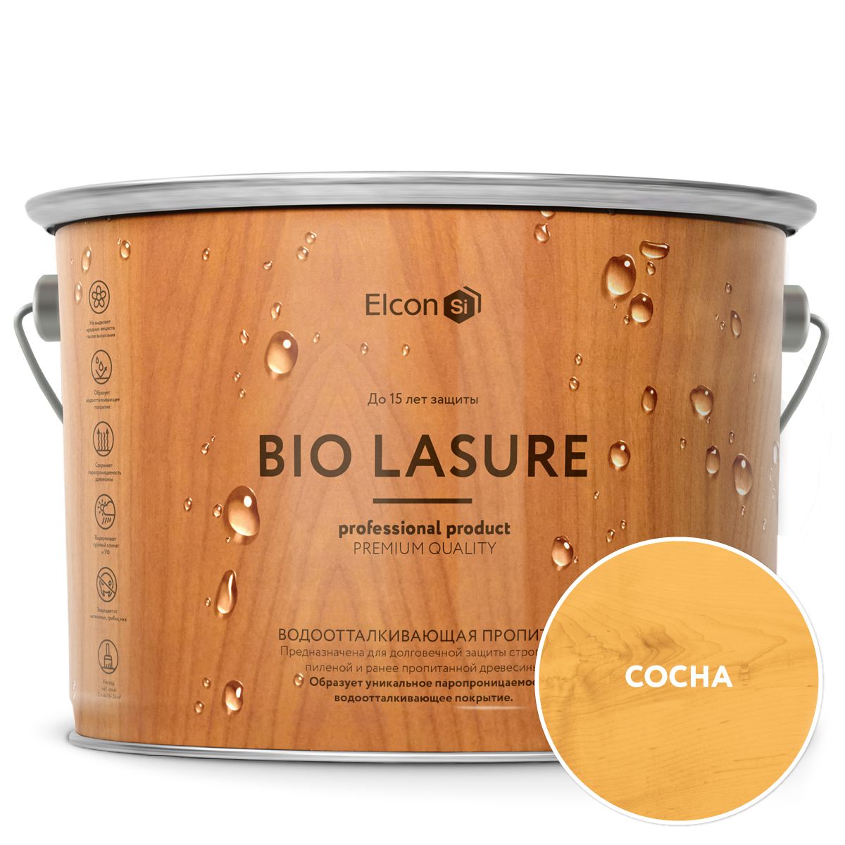 Пропитка для дерева Elcon Bio Lasure водоотталкивающая, Сосна, 9 л