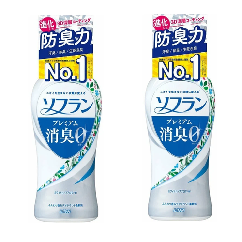 Lion Кондиционер для белья SOFLAN "Premium Deodorizer Zero", аромат луговых трав, 420 мл, 2 шт.