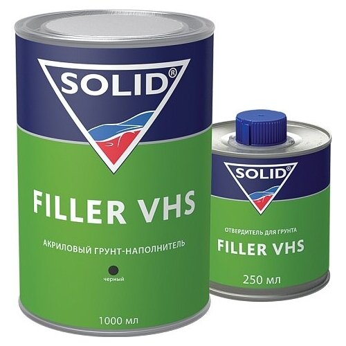 Грунт-наполнитель SOLID "FILLER VHS LOW VOC", 4:1, 2К, с высоким содержанием сухого остатка и низким содержанием летучих веществ, черный, 1000/250 мл.
