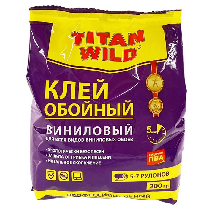 Клей для виниловых обоев, Titan, Wild, 200 г, пакет, TWV200-SP
