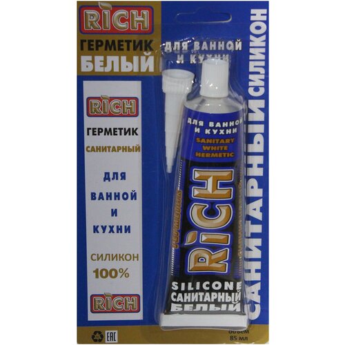 Герметик силиконовый санитарный В тюбике RICH, белый, 85 МЛ, RICH-820356