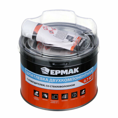 Ермак Шпатлевка двухкомпонентная, с отвердителем, со стекловолокном, 0,7 кг
