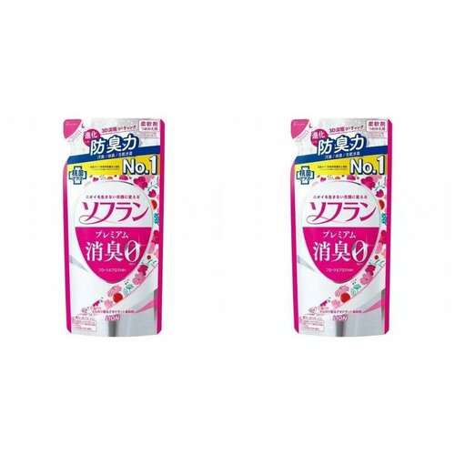 Lion Кондиционер для белья Soflan Premium Deodorizer Zero, защищающий от неприятного запаха, аромат Роз, мягкая упаковка, 420 мл, 2 шт.