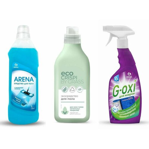 Grass Набор чистящих средств для пола Arena и Crispi, по 1 л, Пятновыводитель G-oxi для ковров, 600 мл