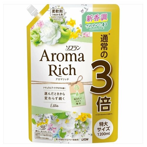 Кондиционер для белья Lion Soflan Aroma Rich Ellie с натуральными ароматическими маслами, в мягкой упаковке 1200 мл