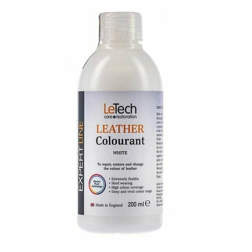 LeTech Expert Line Краска для кожи (Leather Colourant) White, 200мл