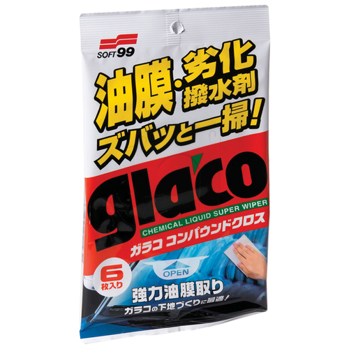 Салфетки для стекол очищающие SOFT99 Glaco Compound Sheet, 6 шт