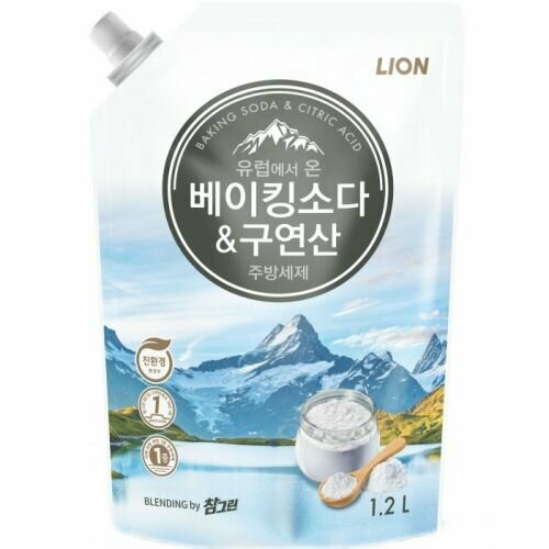 CJ Lion Chamgreen Средство для мытья посуды с содой и лимонной кислотой (рефил) 1200г