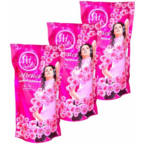 LION Кондиционер для белья 3 шт Hi-Class Hana Pinke / мягкая упаковка 500 мл / Таиланд