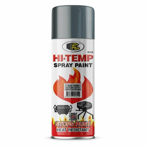 Аэрозольная краска в баллончике Bosny №1400 акриловая, термостойкая до 600 градусов, цвет серебряный, металлик (BOSNY NO. 1400), 520 мл